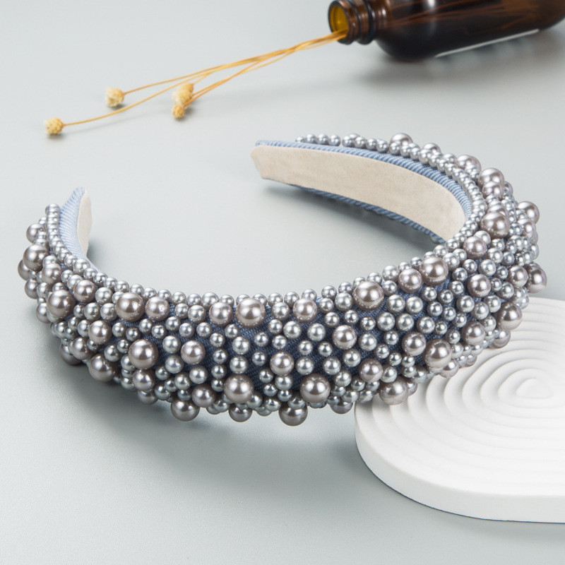 Headband Baroque Sponge Pearl Hair Accessories Women's Handmade Beaded Wide-Edged Fashion - 图片 8