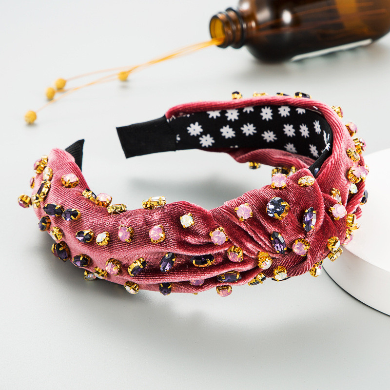 Fashion Gold Velvet Handmade Sewing Full Diamond Headband Retro Baroque Hair Accessories - 图片 5
