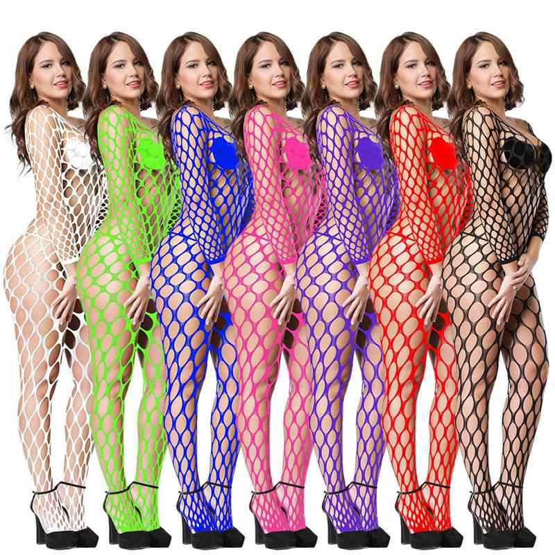 Women Lady Sexy Mesh Sheer Bodysuit Net Full Body Stockings Jumpsuit Romper Gift