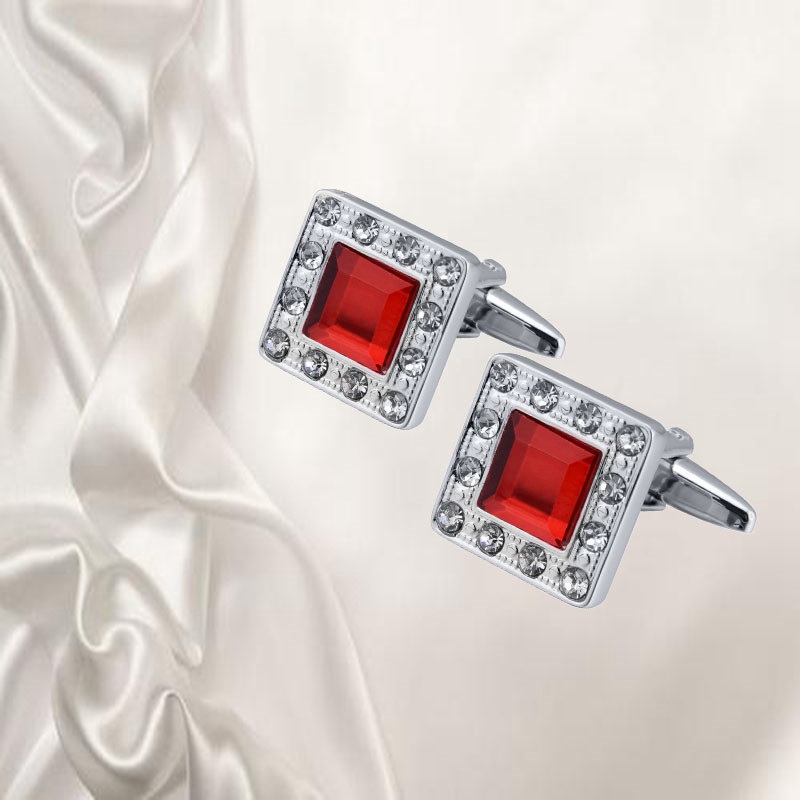 QUALITY MEN'S SILVER COLORFUL CRYSTAL SQUARE CUFFLINKS WEDDING CUFF LINKS - 图片 7