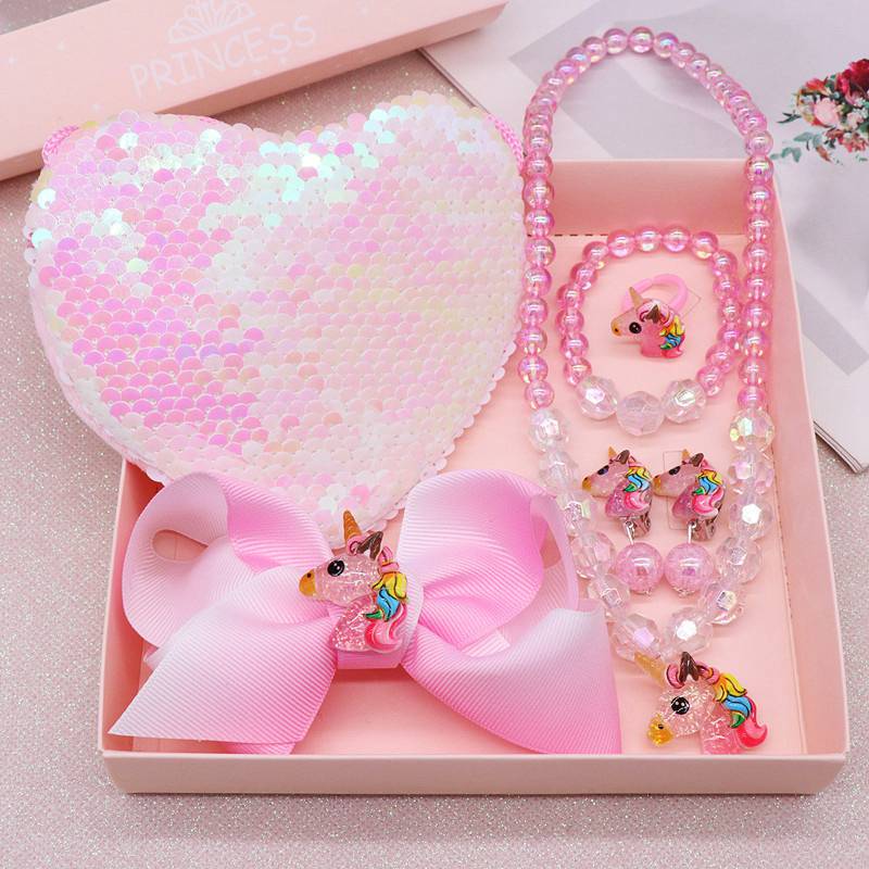 Mermaid Accessories Jewelry Set Sequins Purse Necklace Bracelet Bow Hair Clip Shell Earring Gift for Elsa Princess Girls - Image 12