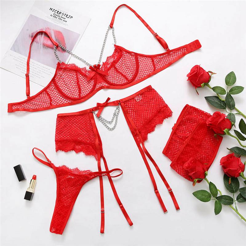 Sexy Women's Lace Bra Suspender Body Stocking Thong 3Pcs Set Underwear Lingerie - Image 17