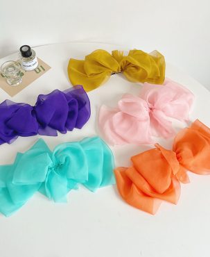 Multi-Layer Tulle Chiffon Large Bow Barrettes Ultra-Thin Pleated Spring Clip Hair Accessories