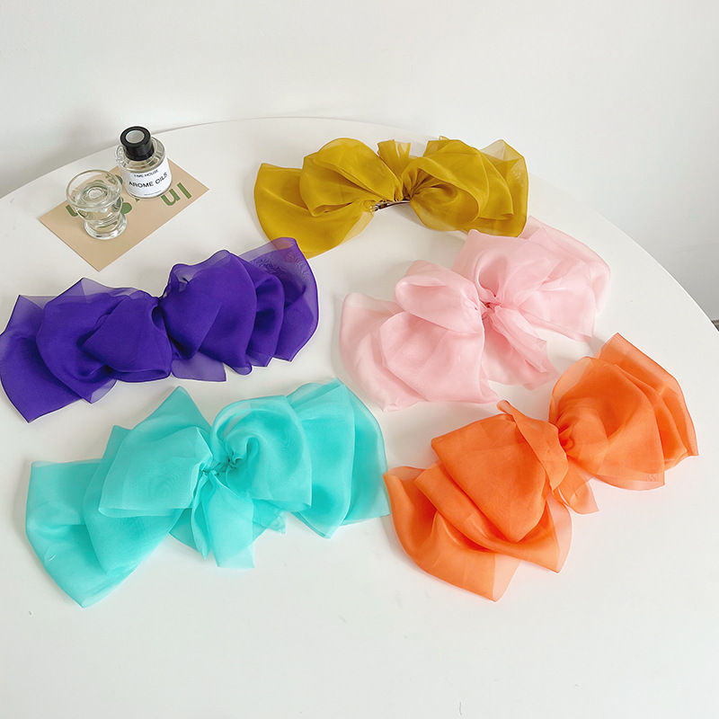 Multi-Layer Tulle Chiffon Large Bow Barrettes Ultra-Thin Pleated Spring Clip Hair Accessories