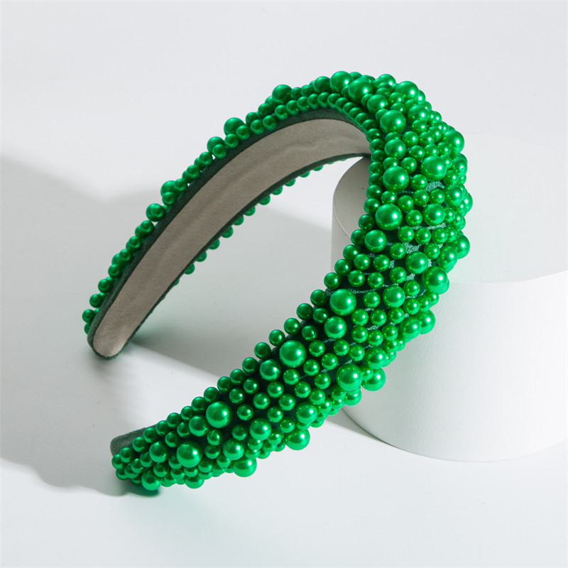 Headband Baroque Sponge Pearl Hair Accessories Women's Handmade Beaded Wide-Edged Fashion - 图片 9