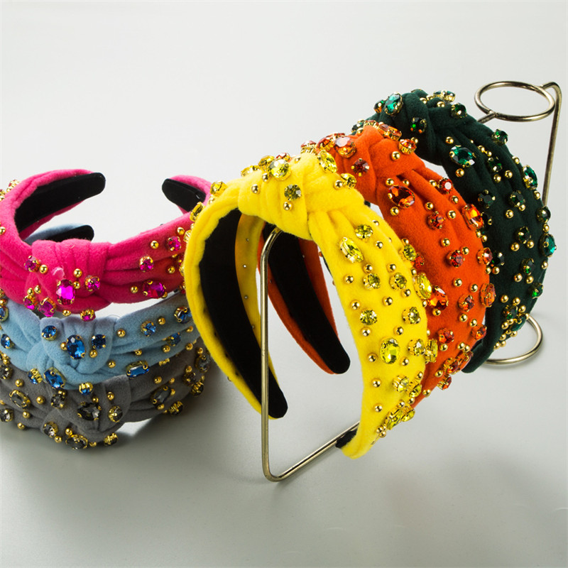 Baroque Wide Brim Hair Band Flannel Fabric Diamond Beaded Headband Hair Accessories - Image 5