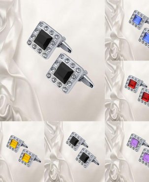 QUALITY MEN'S SILVER COLORFUL CRYSTAL SQUARE CUFFLINKS WEDDING CUFF LINKS