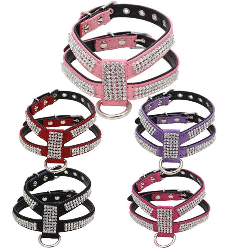 Dog Collar Adjustable Pet Products pet Necklace Dog Harness Leash Quick Release Bling Rhinestone 1 PC PU Leather - Image 5