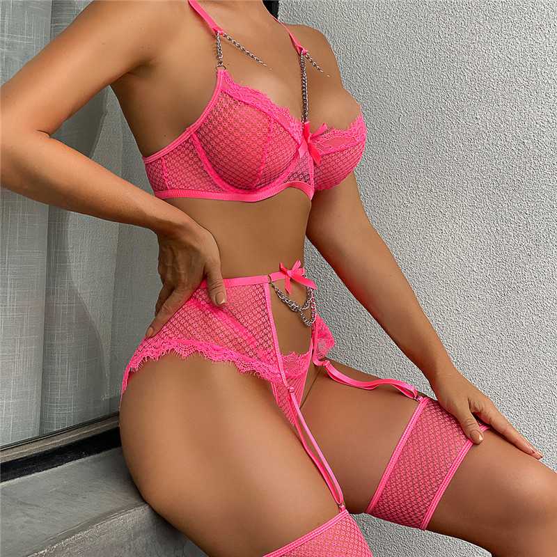 Sexy Women's Lace Bra Suspender Body Stocking Thong 3Pcs Set Underwear Lingerie - Image 16