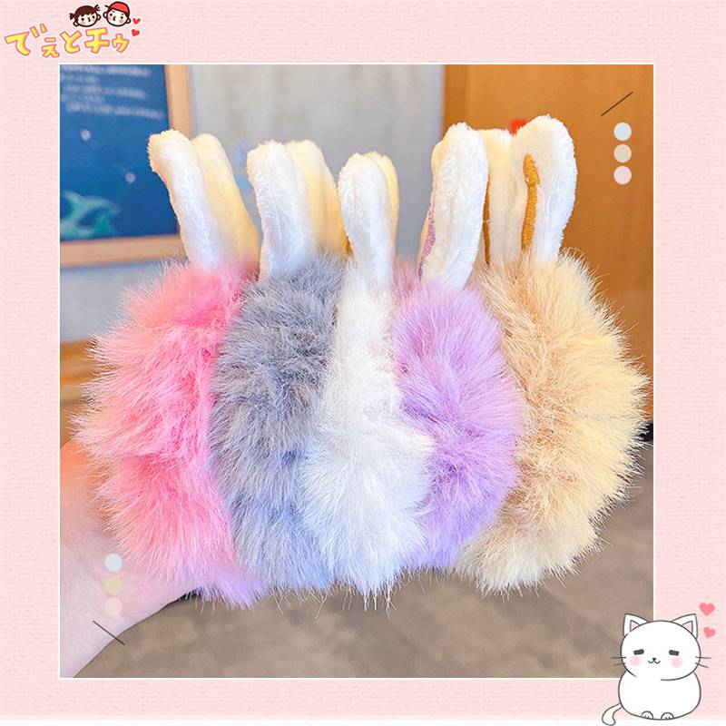 Sweet Imitation Rabbit Fur Rabbit Ears Elastic Hair Bands Girls Women Fur Fluffy Hair Rings Plush Scrunchies Hair Accessories - Image 13