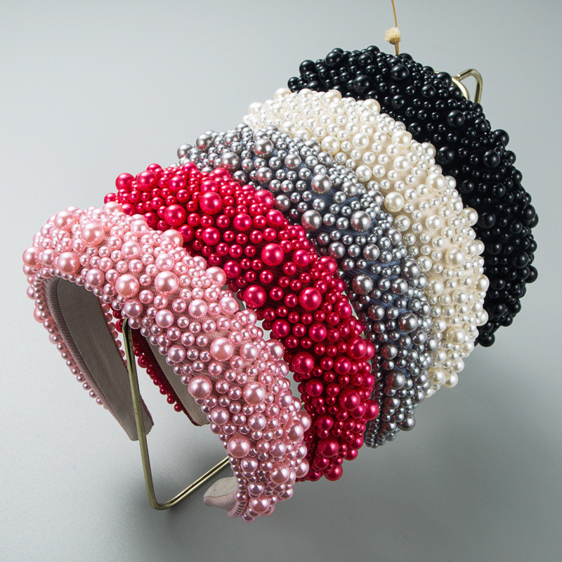 Headband Baroque Sponge Pearl Hair Accessories Women's Handmade Beaded Wide-Edged Fashion