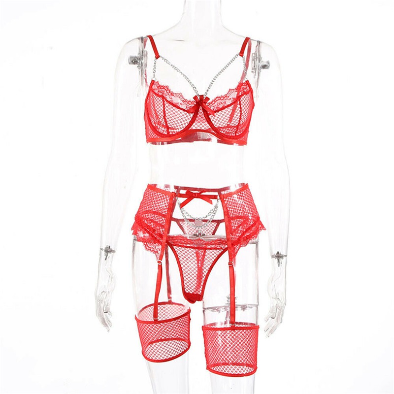 Sexy Women's Lace Bra Suspender Body Stocking Thong 3Pcs Set Underwear Lingerie - Image 18