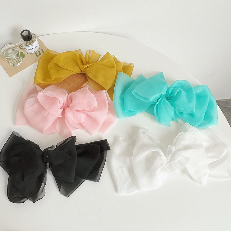 Multi-Layer Tulle Chiffon Large Bow Barrettes Ultra-Thin Pleated Spring Clip Hair Accessories - 图片 5