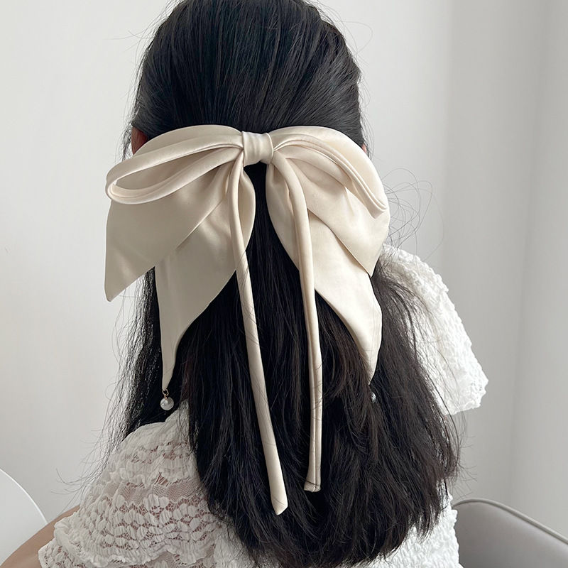 Solid Color Satin Fabric Ribbon Bowknot Barrettes Spring Clip Hair Accessories Fashion - 图片 9