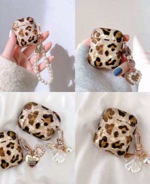 Luxury Headset Case For AirPods Pro 3 Retro Leopard Pattern Soft Earphone Case For AirPods 2/1 Cover With Cute Pearl Keychain