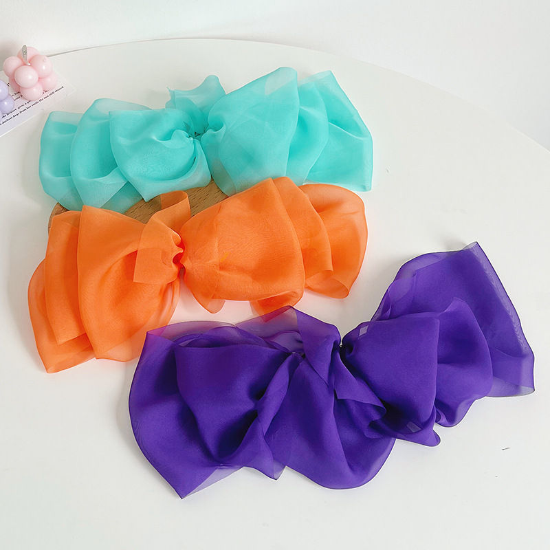 Multi-Layer Tulle Chiffon Large Bow Barrettes Ultra-Thin Pleated Spring Clip Hair Accessories - 图片 6