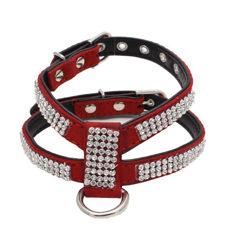 Dog Collar Adjustable Pet Products pet Necklace Dog Harness Leash Quick Release Bling Rhinestone 1 PC PU Leather - Image 12