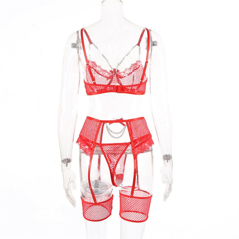 Sexy Women's Lace Bra Suspender Body Stocking Thong 3Pcs Set Underwear Lingerie - Image 19