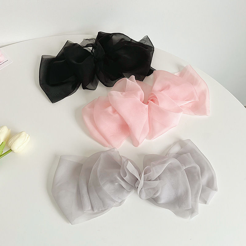 Multi-Layer Tulle Chiffon Large Bow Barrettes Ultra-Thin Pleated Spring Clip Hair Accessories - 图片 7