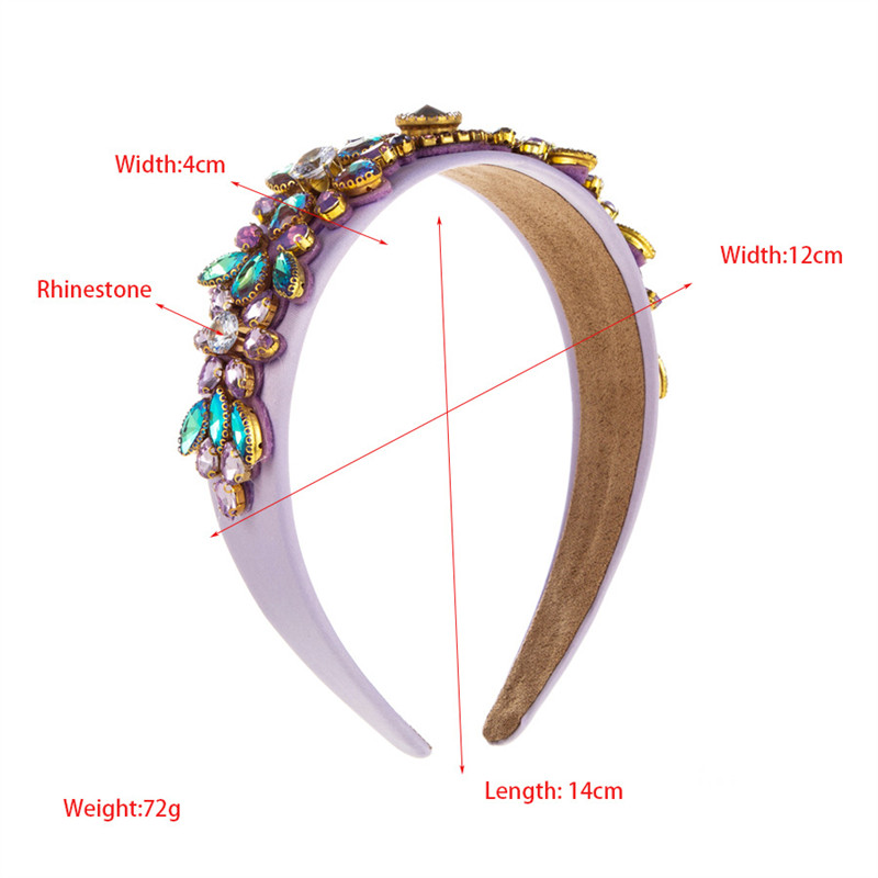 Retro Wide Edge Baroque Style Headband Inlaid Rhinestone Hair Hoop Fashion Women - 图片 9