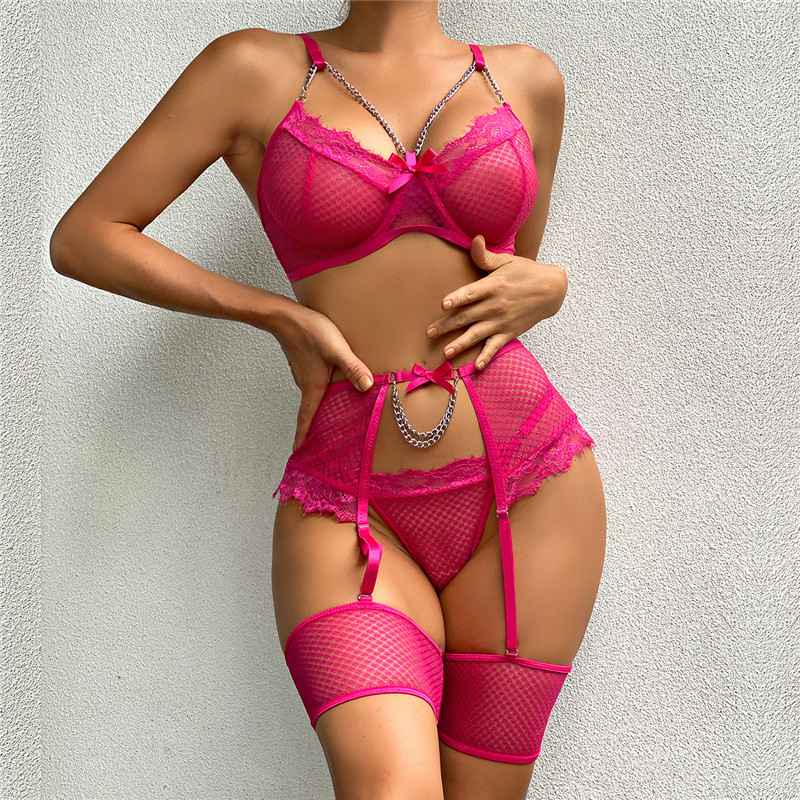 Sexy Women's Lace Bra Suspender Body Stocking Thong 3Pcs Set Underwear Lingerie - Image 25