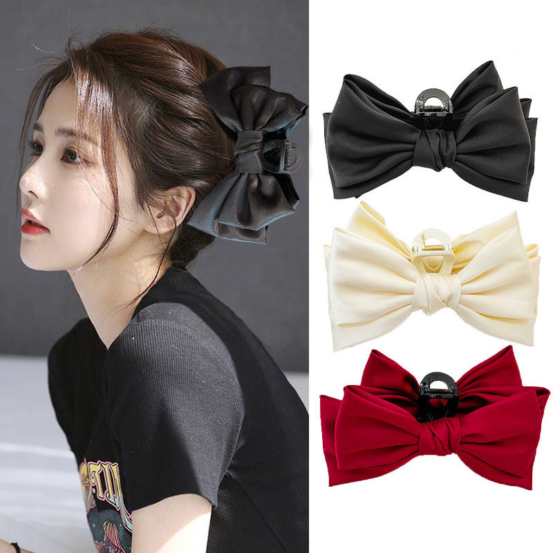 Solid Color Double-Sided Big Bow Hair Claw Headdress Shark Clip Barrettes Fashion Women - Image 9
