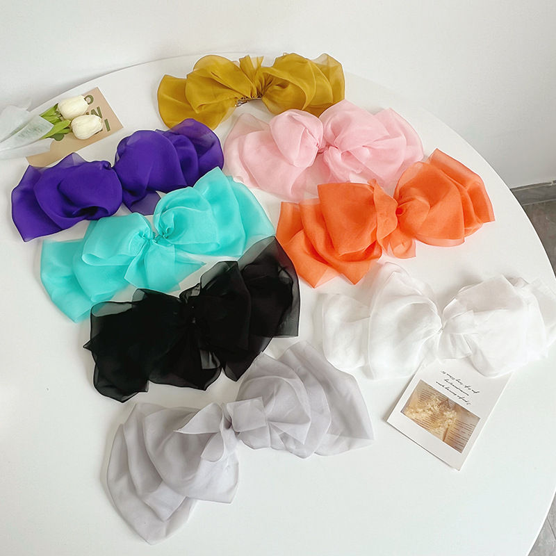 Multi-Layer Tulle Chiffon Large Bow Barrettes Ultra-Thin Pleated Spring Clip Hair Accessories - 图片 9