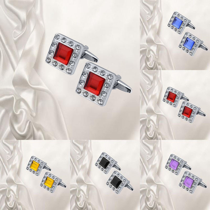 QUALITY MEN'S SILVER COLORFUL CRYSTAL SQUARE CUFFLINKS WEDDING CUFF LINKS - 图片 19
