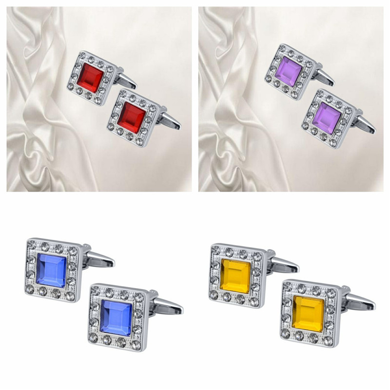 QUALITY MEN'S SILVER COLORFUL CRYSTAL SQUARE CUFFLINKS WEDDING CUFF LINKS - 图片 20