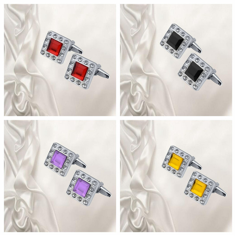 QUALITY MEN'S SILVER COLORFUL CRYSTAL SQUARE CUFFLINKS WEDDING CUFF LINKS - 图片 21