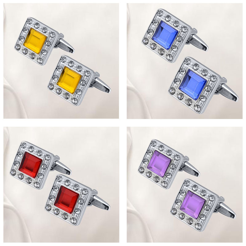 QUALITY MEN'S SILVER COLORFUL CRYSTAL SQUARE CUFFLINKS WEDDING CUFF LINKS - 图片 18