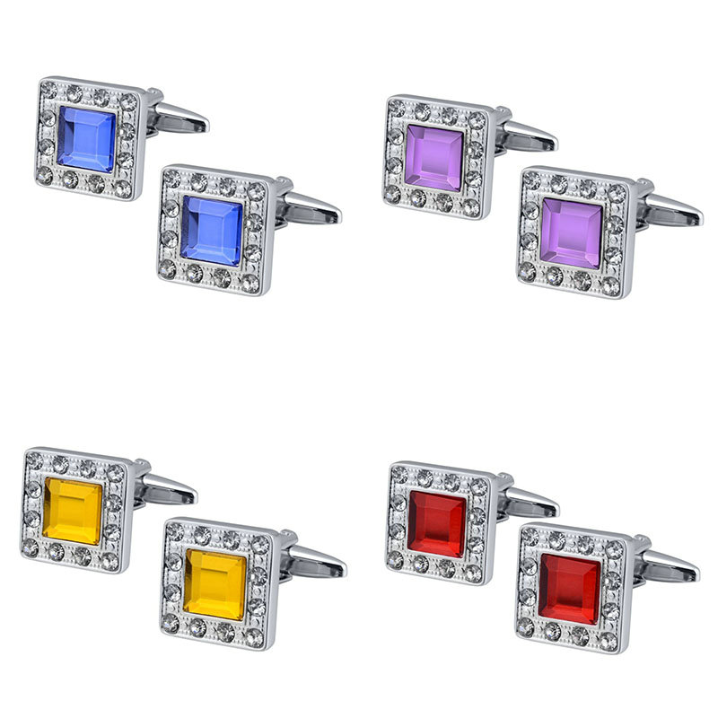 QUALITY MEN'S SILVER COLORFUL CRYSTAL SQUARE CUFFLINKS WEDDING CUFF LINKS - 图片 22