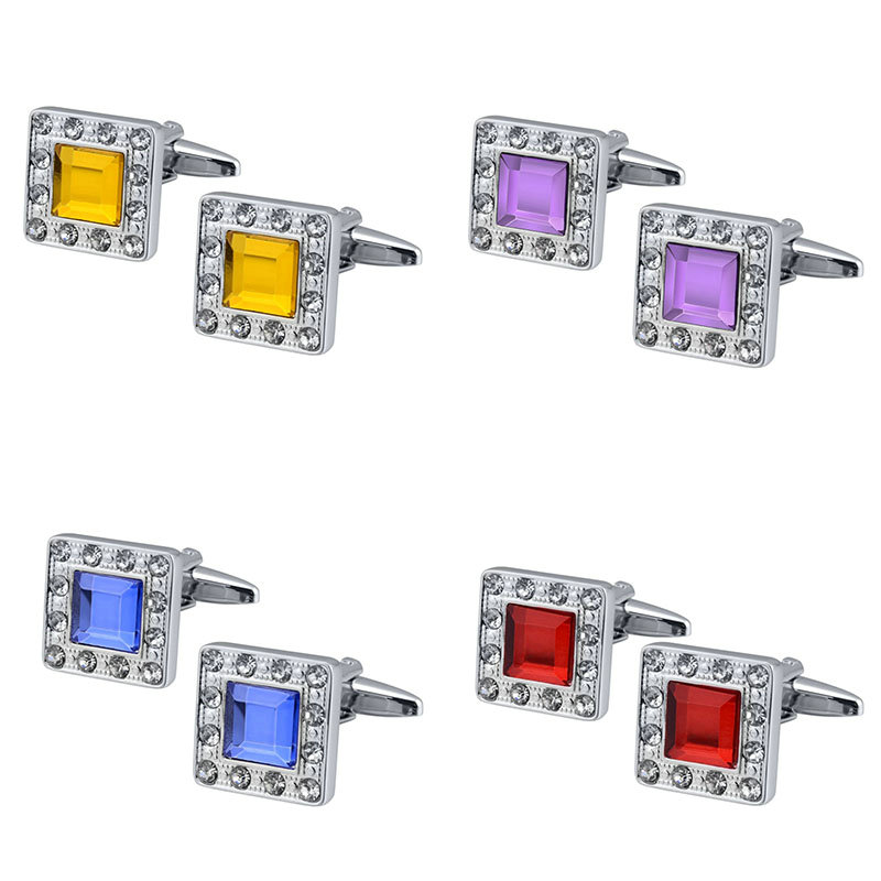 QUALITY MEN'S SILVER COLORFUL CRYSTAL SQUARE CUFFLINKS WEDDING CUFF LINKS - 图片 25