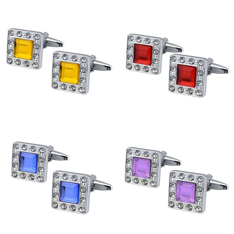 QUALITY MEN'S SILVER COLORFUL CRYSTAL SQUARE CUFFLINKS WEDDING CUFF LINKS - 图片 26