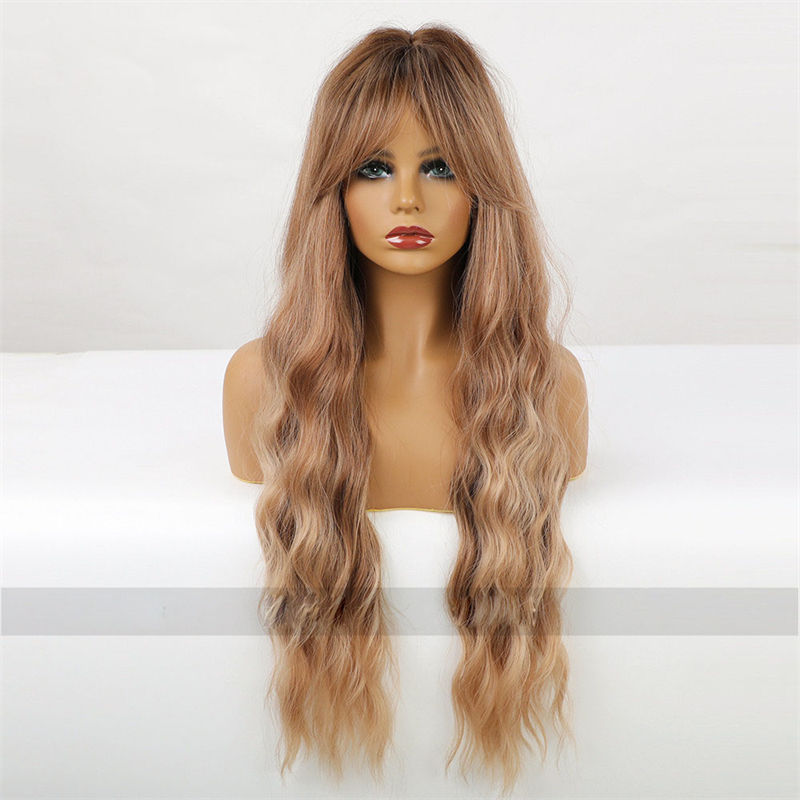Women Wig Elegant Eight-Character Bangs Brown Long Curly Hair High Temperature Silk Chemical Fiber Headgear Wigs - Image 3