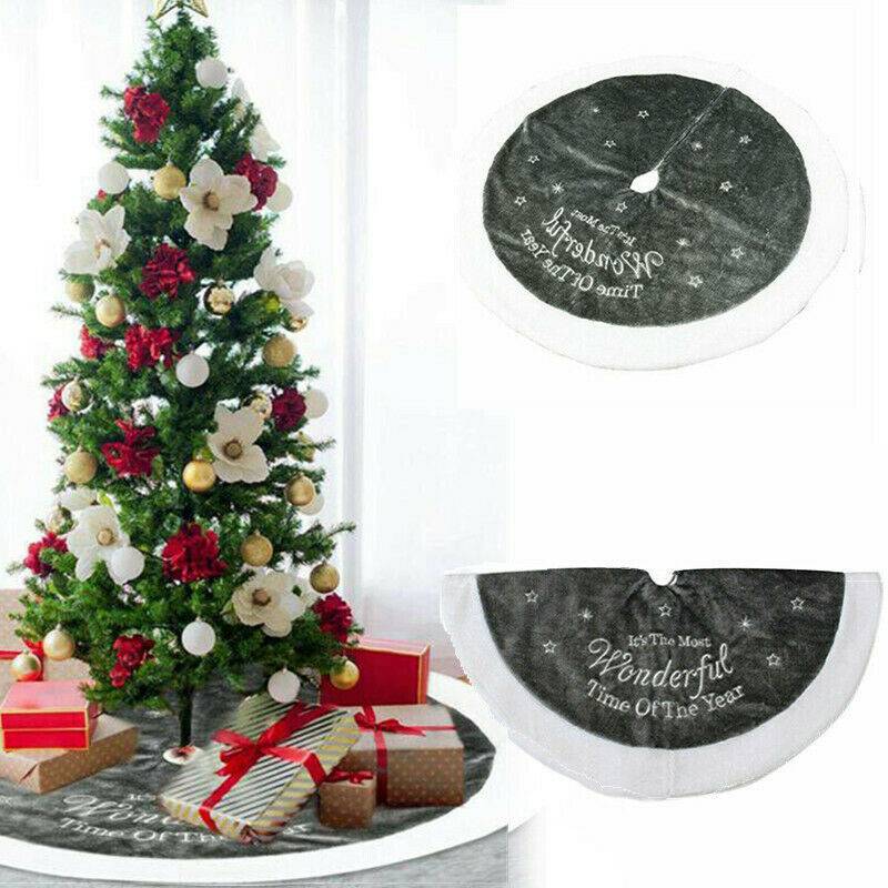 90cm Luxury Grey Fur Christmas Tree Skirt Festive Home Xmas Snowflake Decor - Image 4