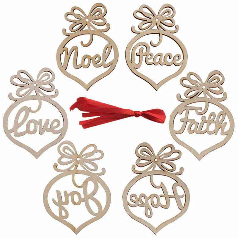 6 Pcs Christmas Decorations Wooden Ornament Xmas Tree Hanging Pendant Ornament - Image 3