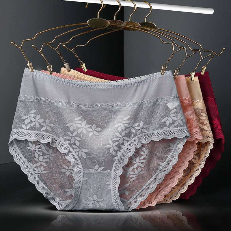 Large Size High Waist Panties for Women Underwear Sexy Lace Transparent Briefs