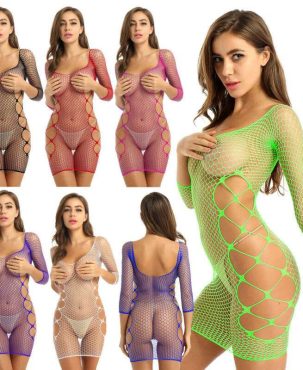 Women's Sexy Fishnet Lingerie Underwear Babydoll Bodysuit Stretchy Mini Dress