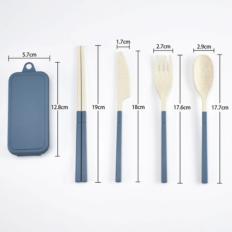 4Pcs Wheat Straw Dinnerware Set Portable Tableware Knife Fork Spoon Chopsticks Set Travel Cutlery Set Eco-Friendly Utensil Box - 图片 6