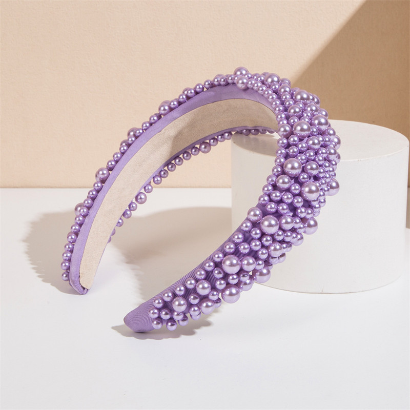 Headband Baroque Sponge Pearl Hair Accessories Women's Handmade Beaded Wide-Edged Fashion - 图片 11