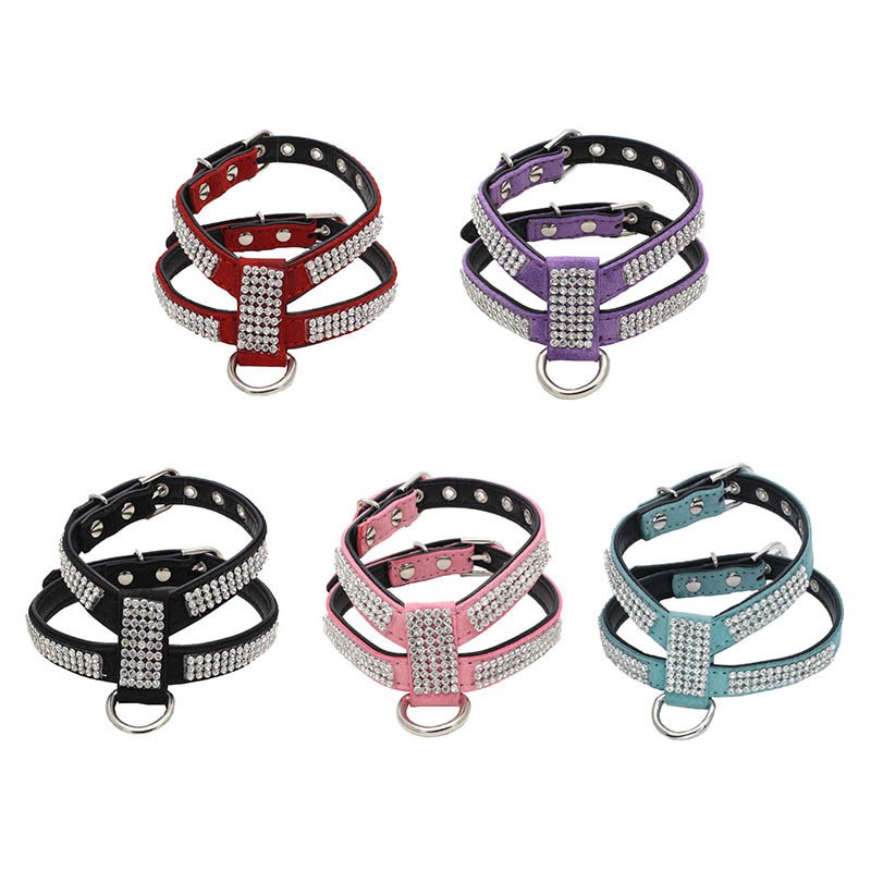 Dog Collar Adjustable Pet Products pet Necklace Dog Harness Leash Quick Release Bling Rhinestone 1 PC PU Leather - Image 4