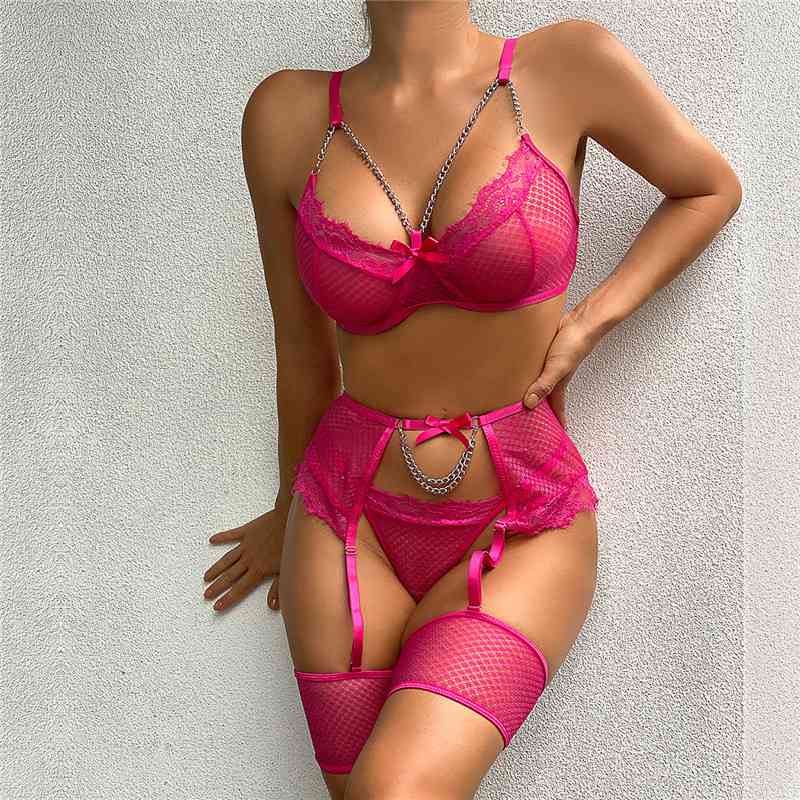 Sexy Women's Lace Bra Suspender Body Stocking Thong 3Pcs Set Underwear Lingerie - Image 27