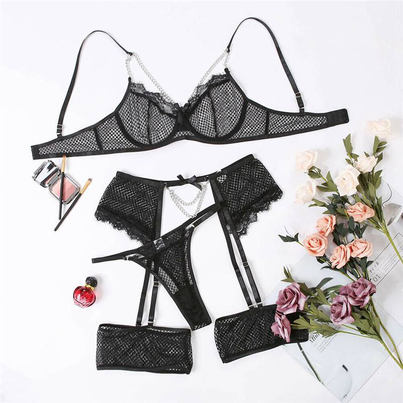 Sexy Women's Lace Bra Suspender Body Stocking Thong 3Pcs Set Underwear Lingerie - Image 32