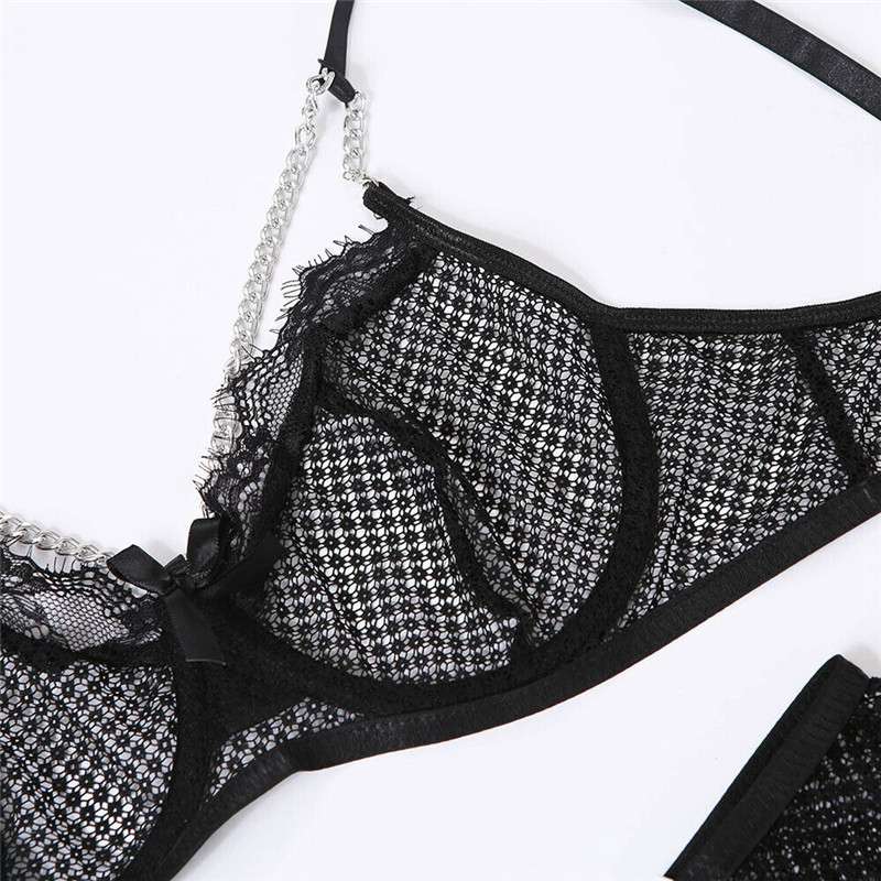 Sexy Women's Lace Bra Suspender Body Stocking Thong 3Pcs Set Underwear Lingerie - Image 33