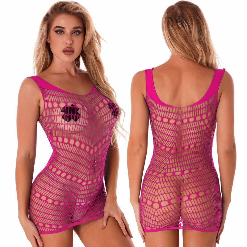 Sexy Women Fishnet Hollow Out Mesh See-through Chemise Babydoll Mini Dress Club - Image 20