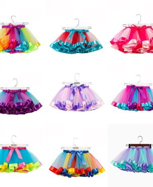 Kids Child Girls Rainbow Colorful Tutu Skirt Tulle Tutu Mini Dress Dancewear JP