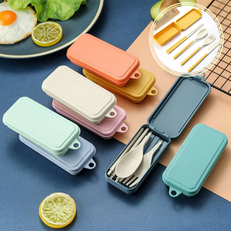4Pcs Wheat Straw Dinnerware Set Portable Tableware Knife Fork Spoon Chopsticks Set Travel Cutlery Set Eco-Friendly Utensil Box - 图片 17