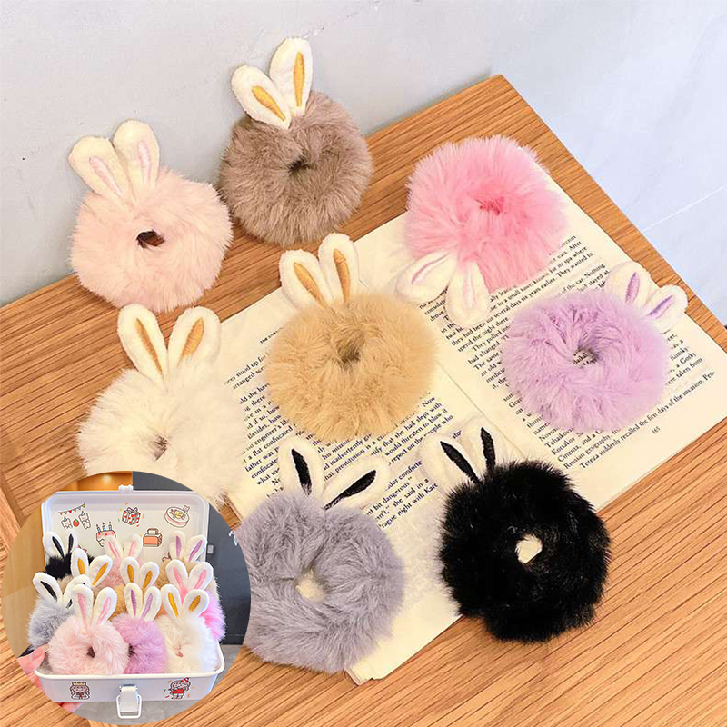 Sweet Imitation Rabbit Fur Rabbit Ears Elastic Hair Bands Girls Women Fur Fluffy Hair Rings Plush Scrunchies Hair Accessories - Image 14