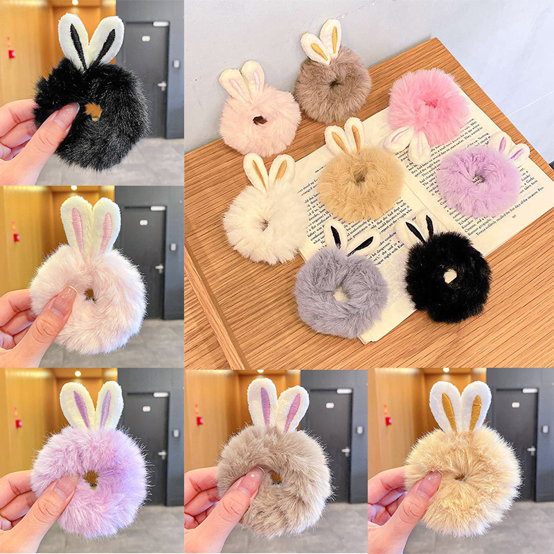 Sweet Imitation Rabbit Fur Rabbit Ears Elastic Hair Bands Girls Women Fur Fluffy Hair Rings Plush Scrunchies Hair Accessories - Image 16